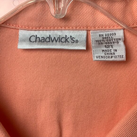 Chadwicks Womens Peach Denim Jacket Size 12T 100% Cotton Button-Up Front & Pocke - Picture 2 of 6